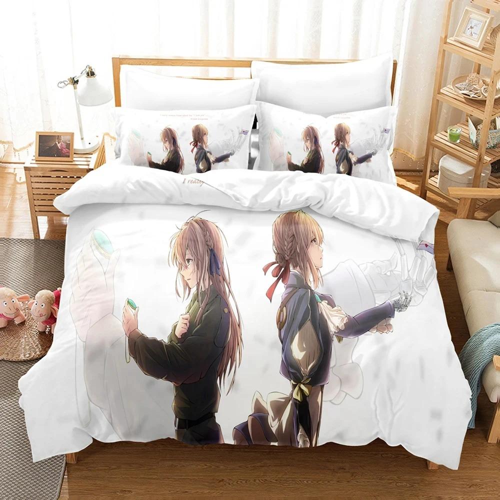 Anime Violet Evergarden Bedding Set Boys Girls Twin Queen Size Duvet Cover Pillowcase Bed Kids Adult Home Textileextile