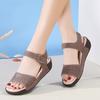 Thick-soled Sandals Women's Summer Casual Imitation Cowhide Wedge-heeled Mother Sandals One-word Velcro Roman Sandals