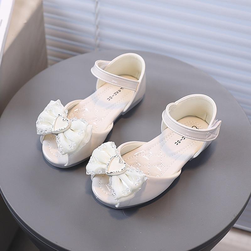Girls' Heart Rhinestone Bow-Decorated Patent Leather Soft-Sole Princess Shoes / Fish-Mouth Children's Princess Sandals