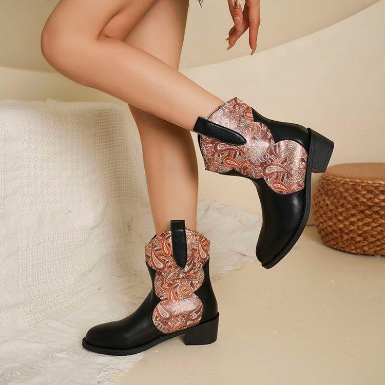 Fashion Women's Short Boots, Chunky Heels, Designer Python Print, Fashion and Ankle Boots