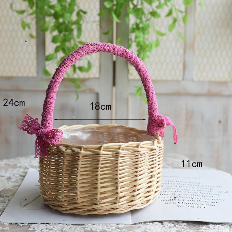 Portable Indoor Flower Basket Wedding Ornament Living Room Flower Arrangement Flower Floral Material Packaging Basket Rattan Weaving Handmade