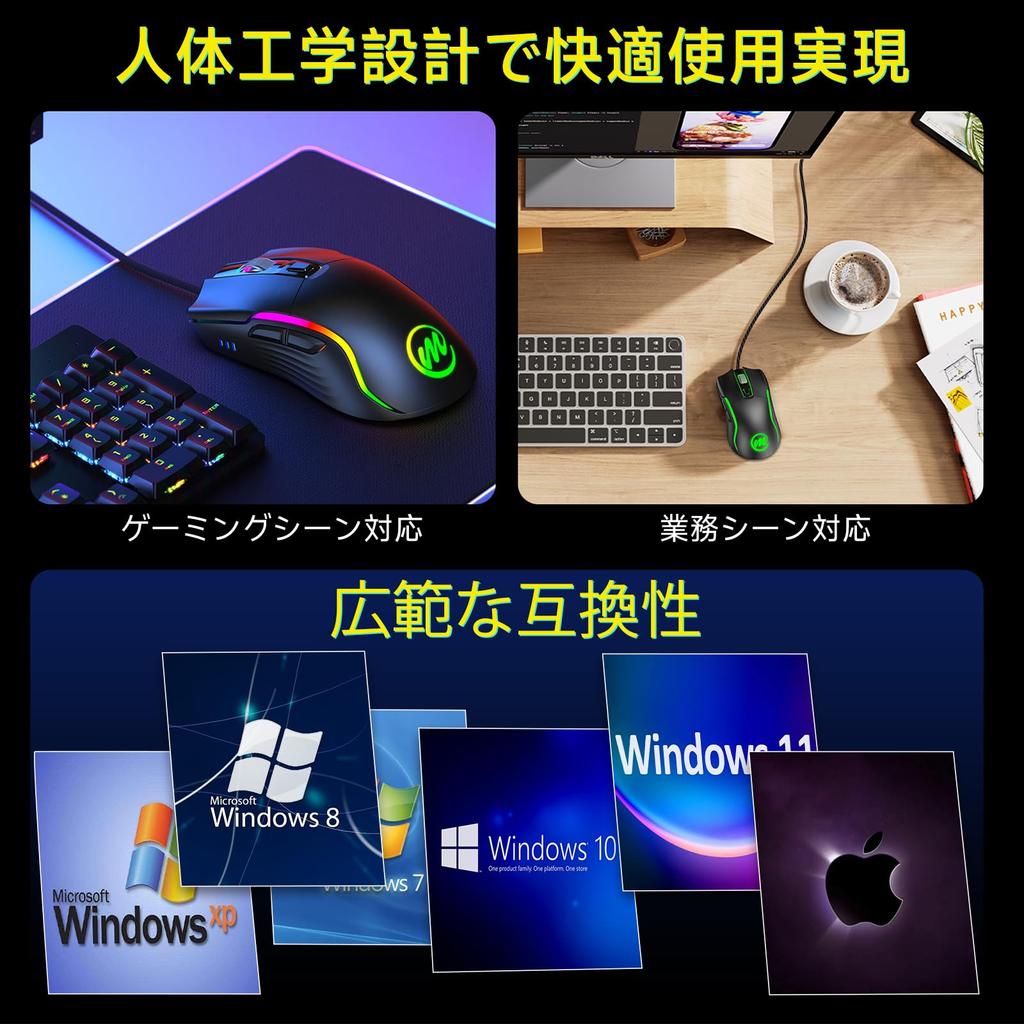 Memzuoix RGB Wired Gaming Mouse, 12800DPI Lightweight Design, 7 Programmable Buttons, 12 RGB Lighting Modes, Fast-Responsive Optical Sensor,