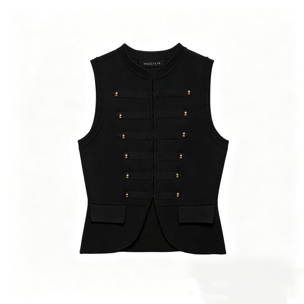 European and American style, new women's clothing, foreign gas rope knot buckle decoration knitted vest 5536/030/505