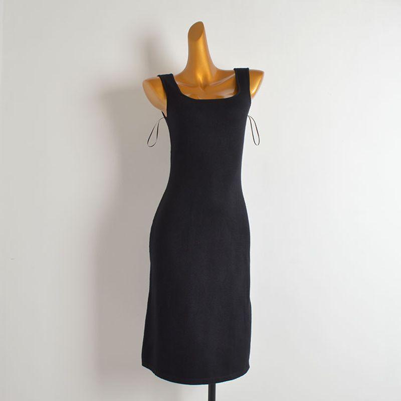 

Style New Arrival Simple Black Square Collar Sleeveless Knitted Vest Skirt Women s Clothing Spring & Fall Waist Slim Looking Sheath A- line Skirt Black L