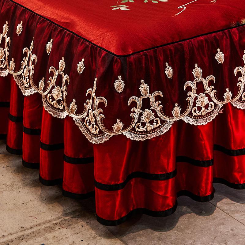 Colcha de renda luxuosa, suave e fresca, verão, grossa, saia de cama para casa + fronha, lençóis de cama bordados, estilo europeu, colchas