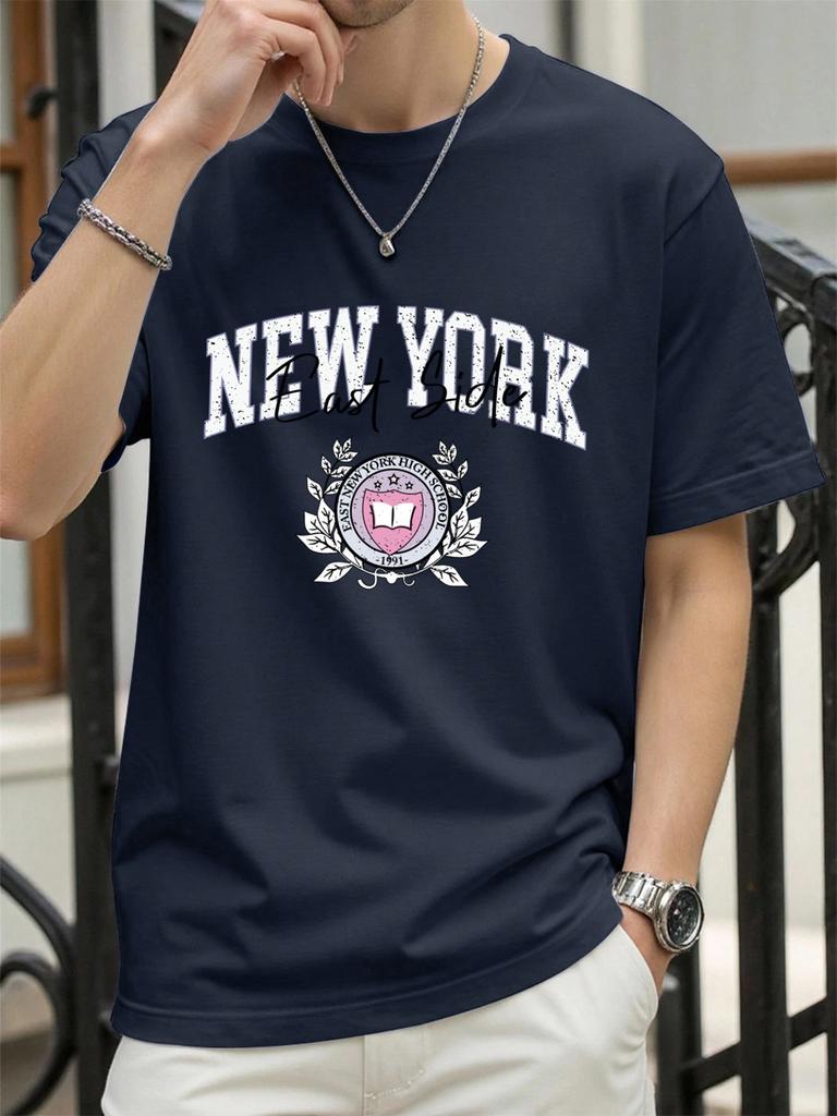 New York East Side Print TShirt Mens Cotton Hip Hop T Shirts ONeck Summer Basics Clothes Casual Trendy AllMatch Short Sleeve