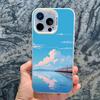 Sea Blue Sky Beach Rail Car Laser Phone Case For iPhone 16 11 12 13 Pro Max Mini 15 14 Pro Max Plus Shockproof Back Cover Fundas