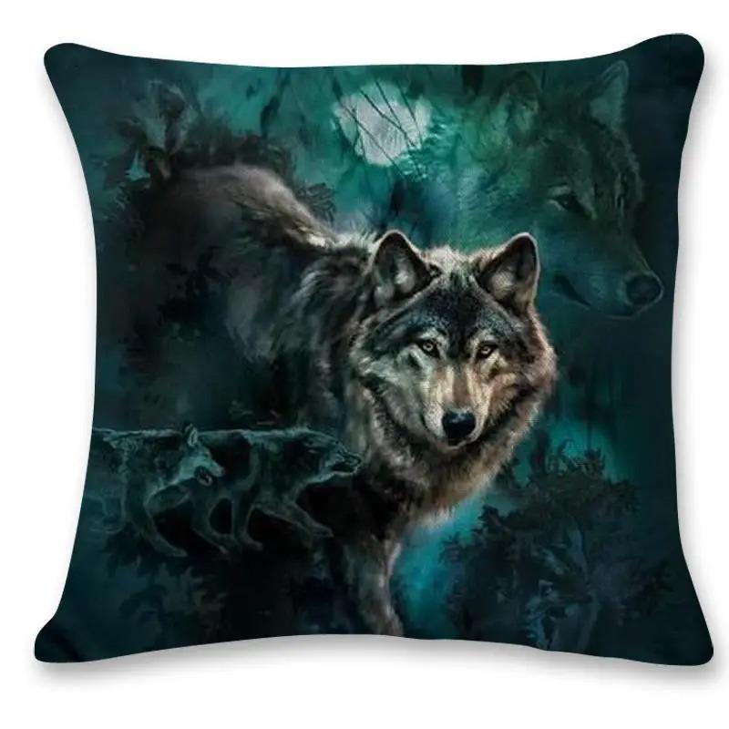 Wild Wolf Print Pillow Cover Forest  Snowy Mountain Scene Polyester Cushion Case Wildlife Themed Home Decor for Sofa  Bedroo