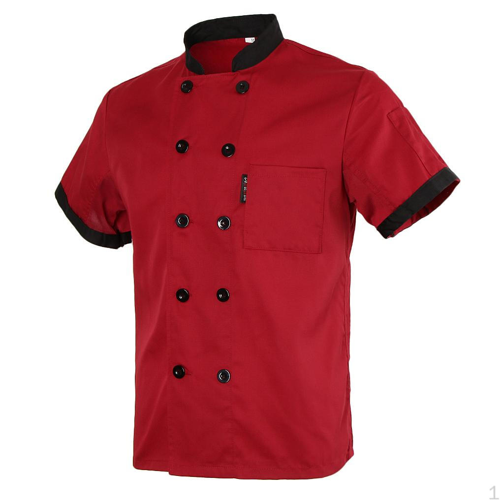 

Unisex Chef Jacket Coat Food Service Bakery Uniform Short Sleeves Red 2XL