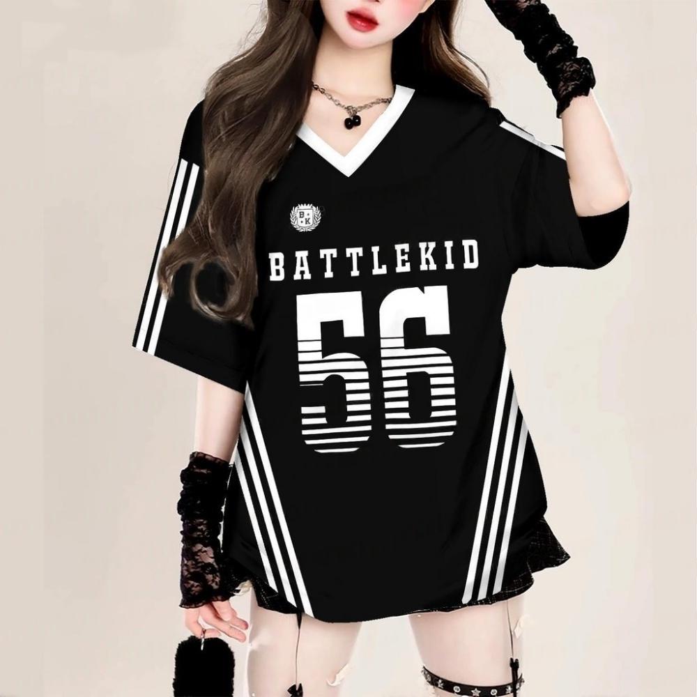 American Casual Letters Print V-Neck Short Sleeve T-Shirt Summer Tee Tops Baseball Jerseys Sport Fashion T-Shirt