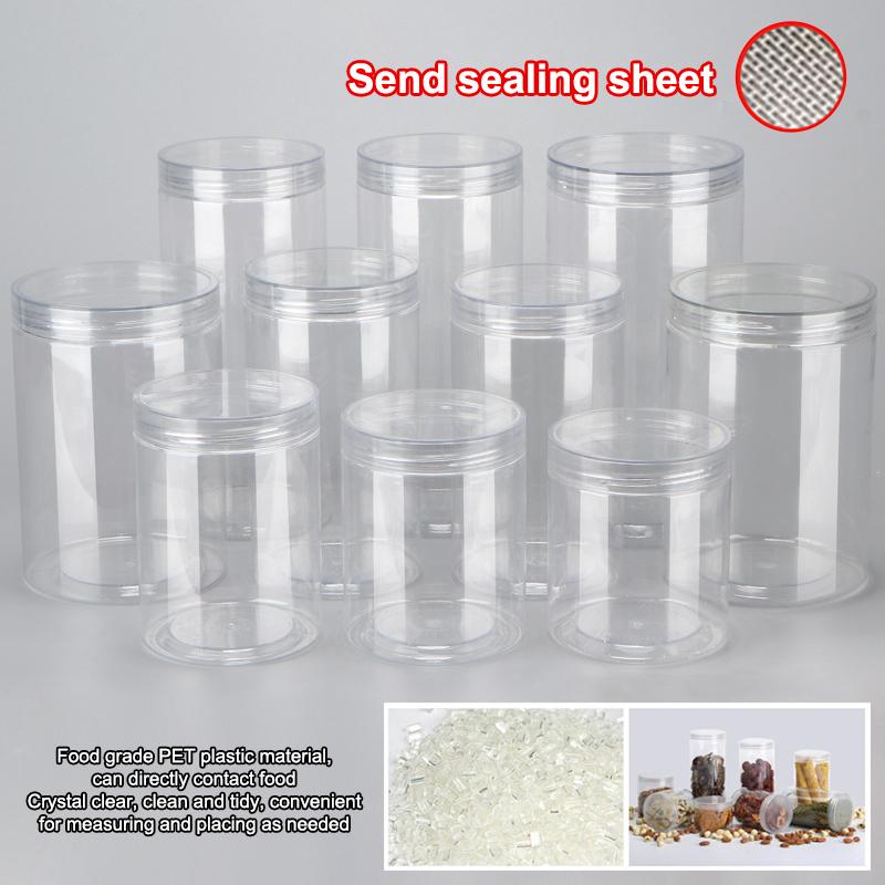 Plastic Packing Bottle Pet Clear Empty Seal Bottle Circular Bucket Storage Biscuit Jar Food Grade Sealed Cans Tank Container