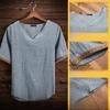 Herr Sommar Koreansk V-ringad Kortärmad Bomull Linne T-shirt - Andningsbar, Allsidig, Trendig Halvärm för Större Storlekar