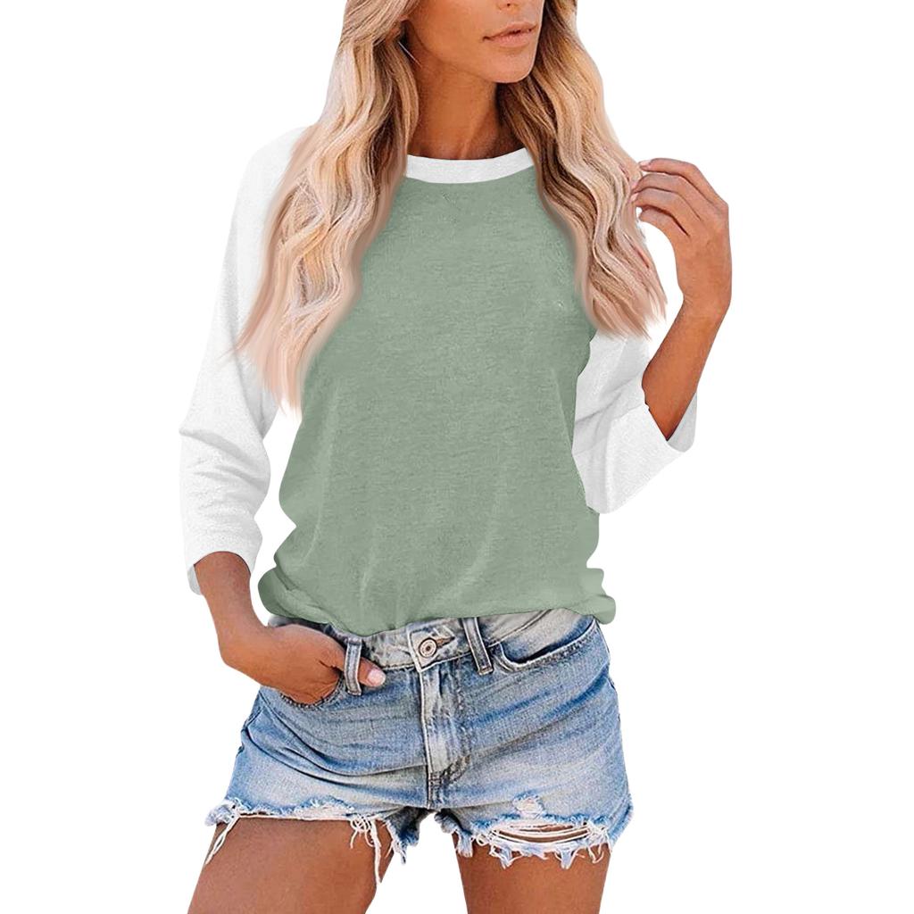 Damen Casual Fashion Loose Color Matching Dreiviertelärmel Stitching T-Shirt Top