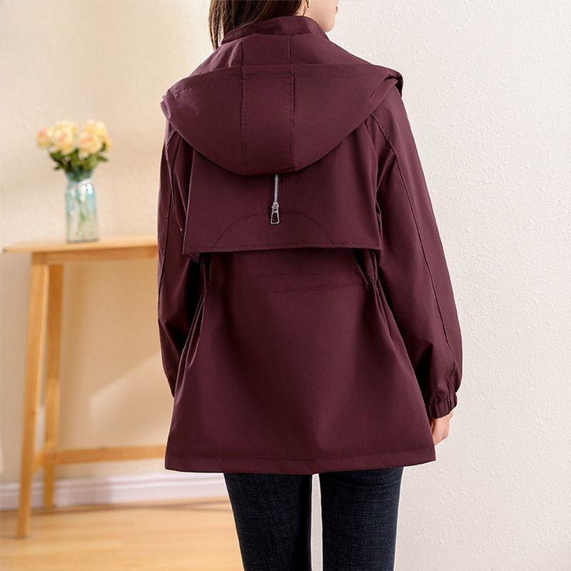Elegant Women Hooded Trench Coat Slim Fit Spring Autumn Long Coat with Lining Casual Outerwear