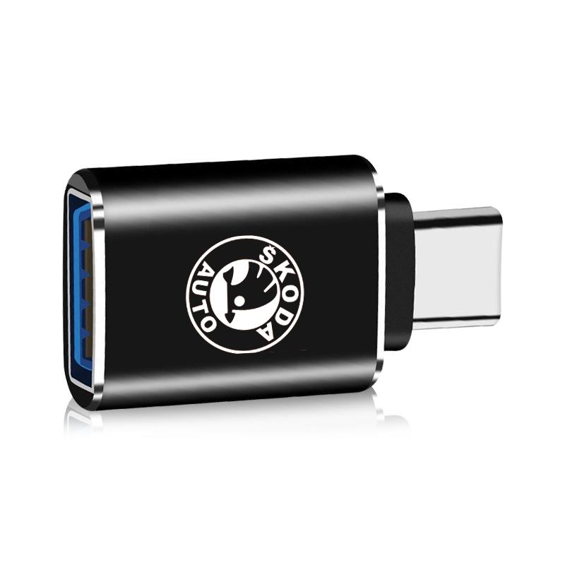 1Pcs Car Charging Adapter Type-C To USB Converter Car Accessories For Skoda Octavia Superb Rapid Kodiaq Karoq Fabia Kamiq Roomster Citigo