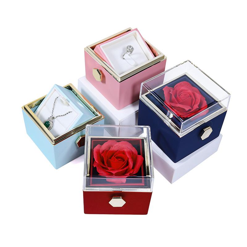 Creative Rotating Valentine's Day Soap Flower Gift Box Rose Jewelry Box For Rings Necklaces And Jewelry Storage