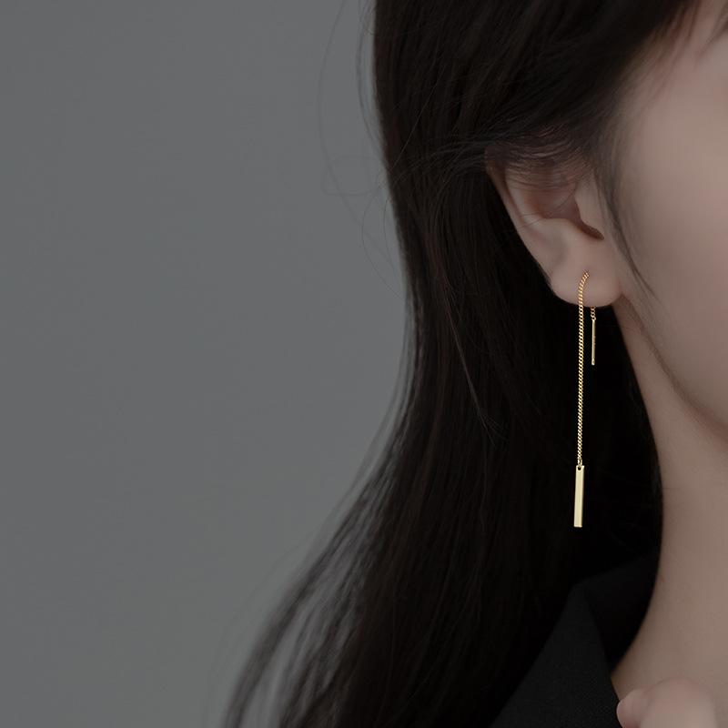 925 Sterling Silver Long Tassel Line Link Chain Drop Earrings for Women Korean Style Fine Jewelry