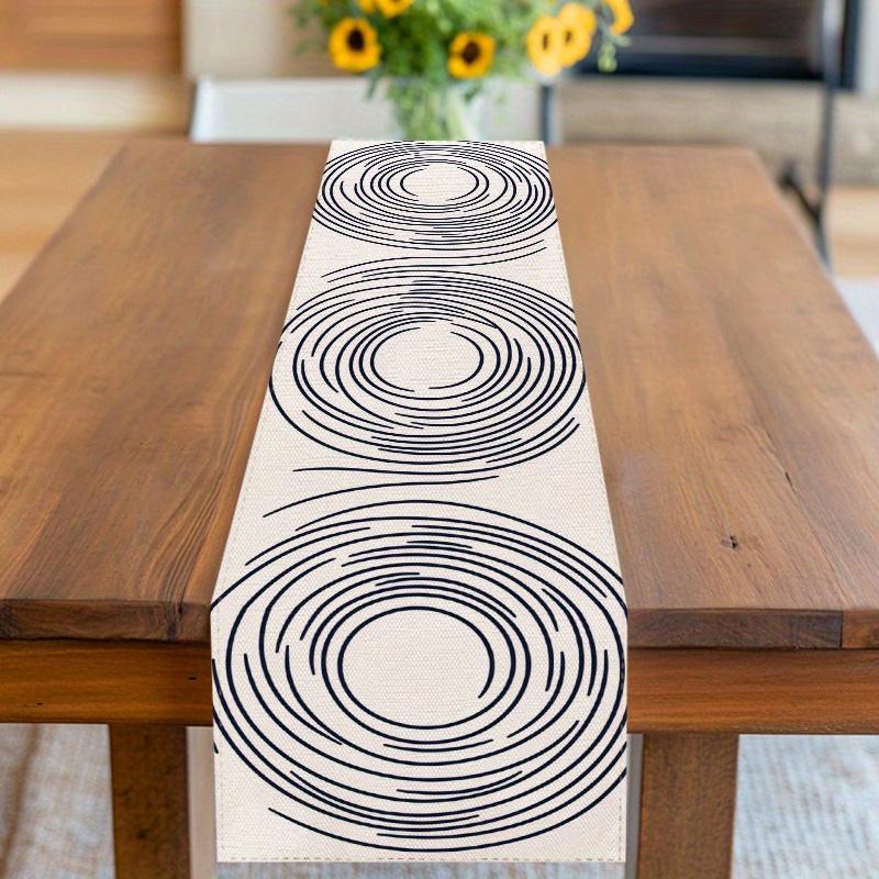 Corredor de Mesa Circular Preto e Branco Minimalista Moderno, Toalha de Mesa Longa Decorativa