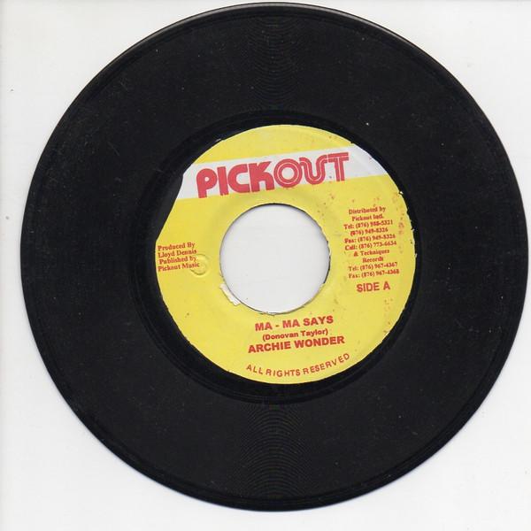 

7inch Record ARCHIE WONDER MaMa Says NONE Pickout Jamaica Reggae Ska Dub Used
