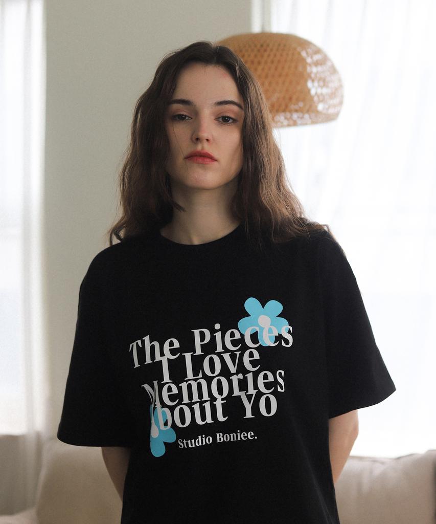 BONIEE Memories Flower Graphic Loose Oversized T-Shirt Black
