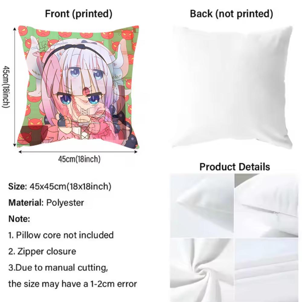Cartoon Miss Kobayashi’S Dragon Maid-C Anti-Dustmite Pillowcase Invisible Zipper Silky Short Plush Sofa Cushion Cover