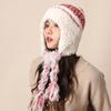 Color Lace-up Knitted Wool Hat Women's Season New Warm Striped Color Matching Ear Protection Bag Head Hat Shows Small Face