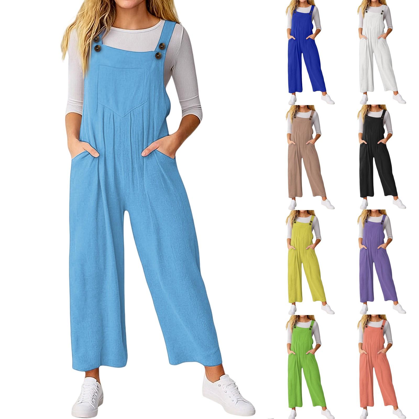 

Women s Loose Casual Sleeveless Jumpsuit Solid Color Pocket Jumpsuit Pocket Jumpsuit L чорний
