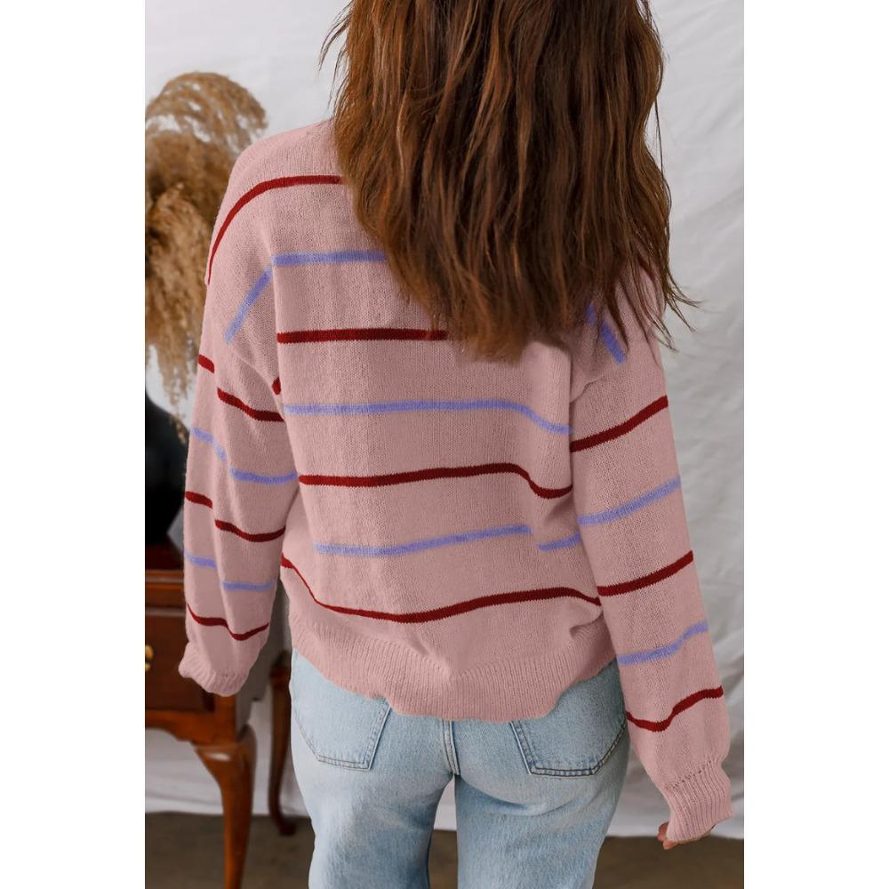 Casual Colored Striped Pullover Long Sleeved Loose Women's Sweaters
