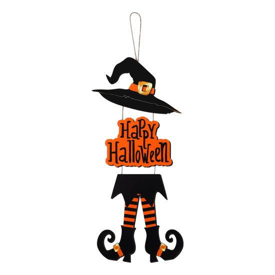 Happy Halloween Welcome Sign Witch Legs Hat Hanging Wooden Wall Decor Rustic Front Door Hanger for Porch Wall Indoor Outdoor Decor