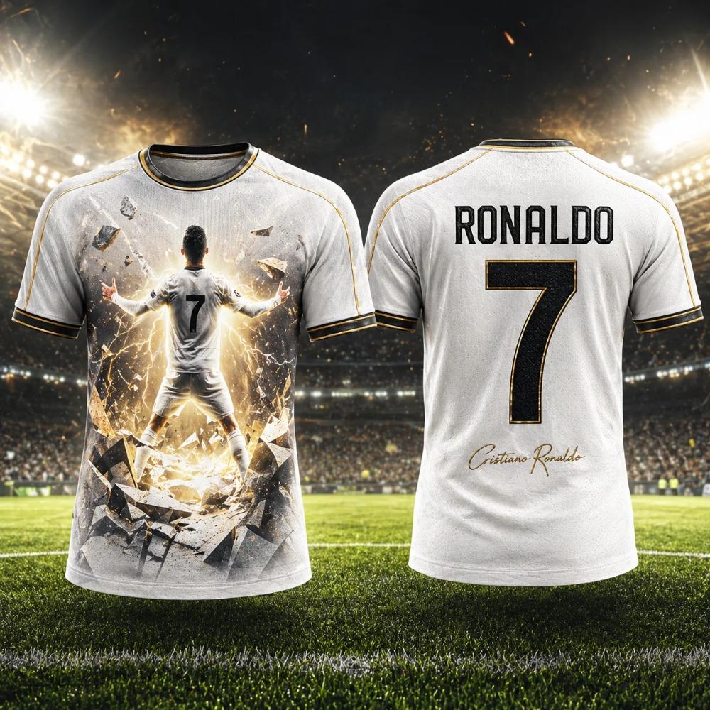 Special Edition Ronaldo Summer 3D Printed Children's Football Jersey T-shirt, Quick-drying and Breathable, Suitable for Everyday Wear.