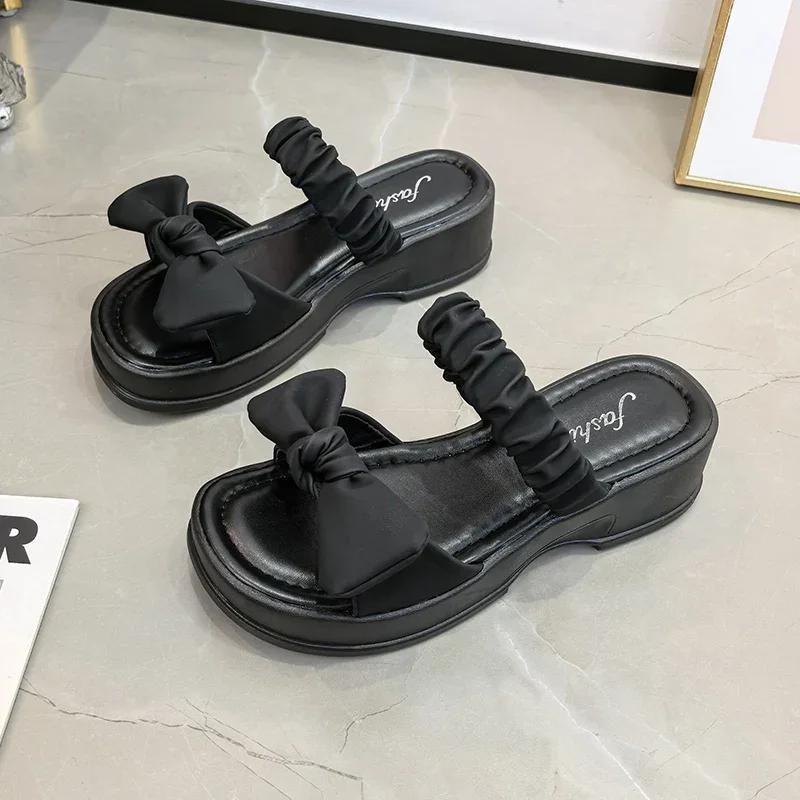 

Fashion Fashion Women New Summer Casual Thick Sole Sandals Outwear Bow Beach Slippers Sexy Slides Platform Shoes Soft Hoof Heels Rome 34