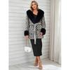 Womens Short Faux Fur Coat Leopard Print Belted Warm Leather Plush Outerwear