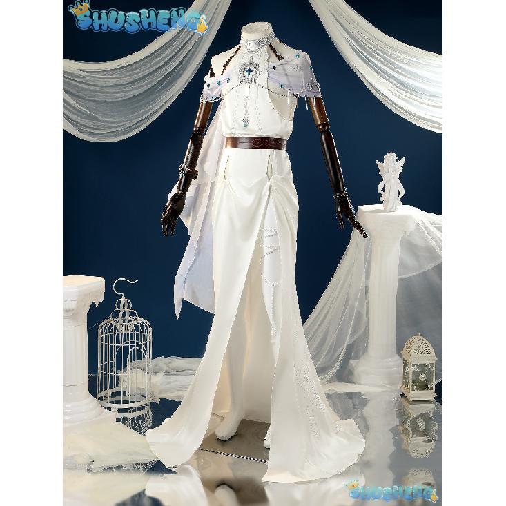 Game Nu:Carnival Edmond Cosplay Costume Neck Embroidery White Greek Style Dress Roleplay Outfit for Women or Men