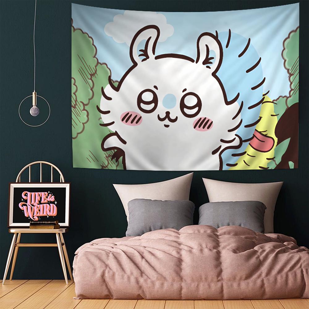 Kawaii Usagi Hachiware Cute Chiikawa Cartoon Japanese Anime Tapestry Room Decoration Home Decor Bedroom Wall Hanging Fabric