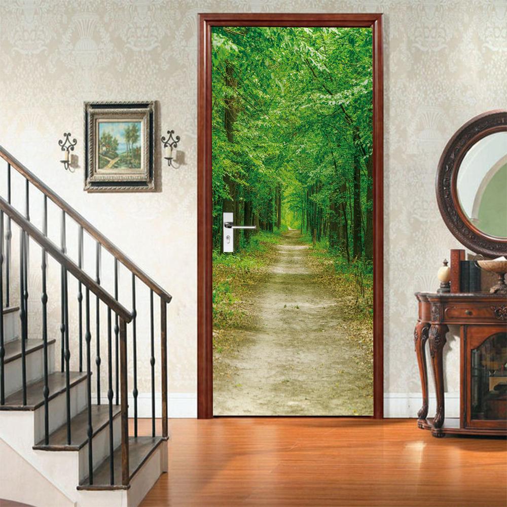 3D Door Mural Sticker Peel and Stick Door Wallpaper Golden Buddha Castle Moon Mermaid Flower Home Decor Removable