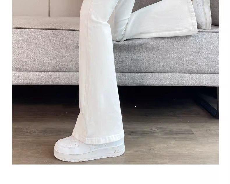 Women's Slim-Fit White High-Waisted Flared Pants - Spring Style, Fashionable, Versatile, Figure-Flattering