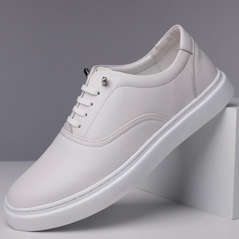Fashion Men's Leather Casual Sneakers Breathable Walking Shoes Fashion Male Flats Lace-Up Skate Shoes Men 2025 New Men's Vulcanize Shoes