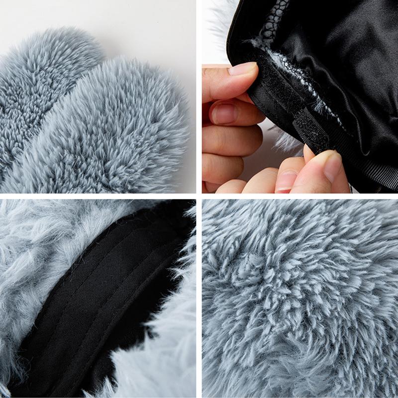 Měkká plyšová čepice s dlouhýma králičíma ušima pro ženy a dívky, roztomilá kreslená čepice na ochranu uší, zimní zateplená pletená čepice, baret