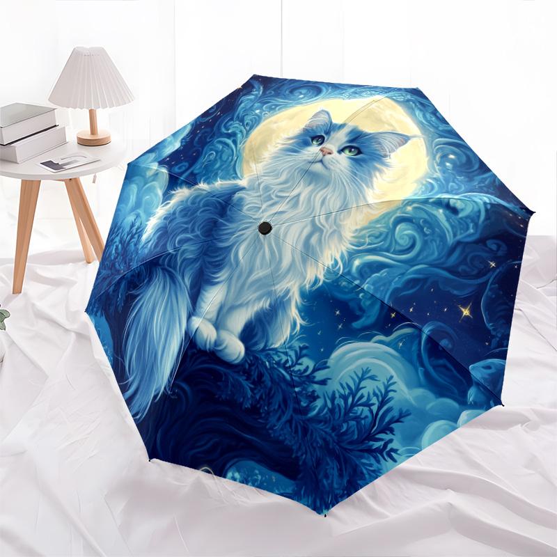 Mondlicht-Tiere Muster, automatischer Klappschirm, tragbares und faltbares Design, 8 Schirmstäbe, ein Weihnachts- oder Geburtstagsgeschenk.