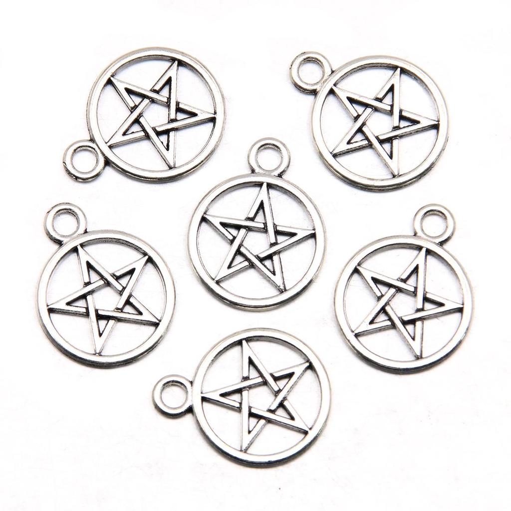 Pentagram Style 22 Antique Silver Pendant: Handmade Natural Charm Jewelry Accessory