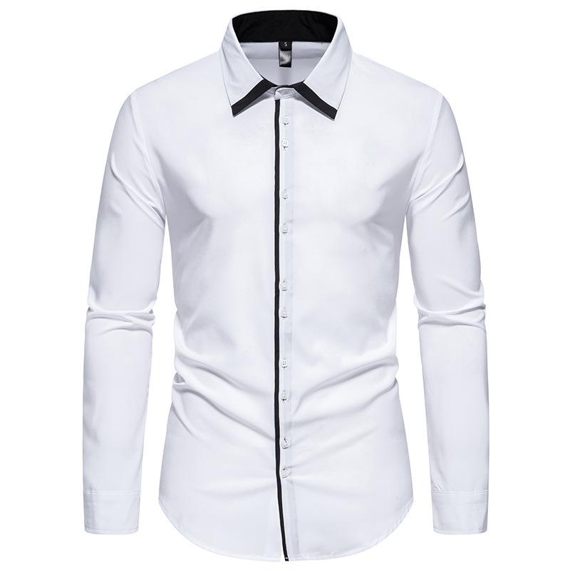 Men's Handsome Contrasting Color Double-layer Collar Long-sleeved Shirt Business Casual Long-sleeved Shirt