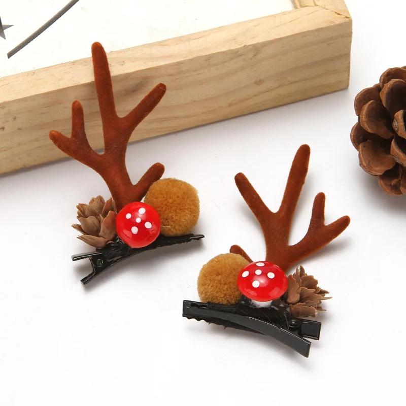 Christmas Antler Hair Clips Pendants Xmas Ornaments Merry Christmas Decor Gift for Girl Elk Hair AccessoriesHappy New Year
