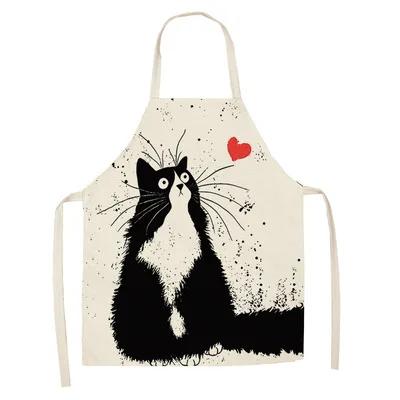 1Pcs Apron Cotton Linen Cooking Cute Cat Printed Home Sleeveless Aprons Men Women Baking Accessories Household Kitchen Supplies