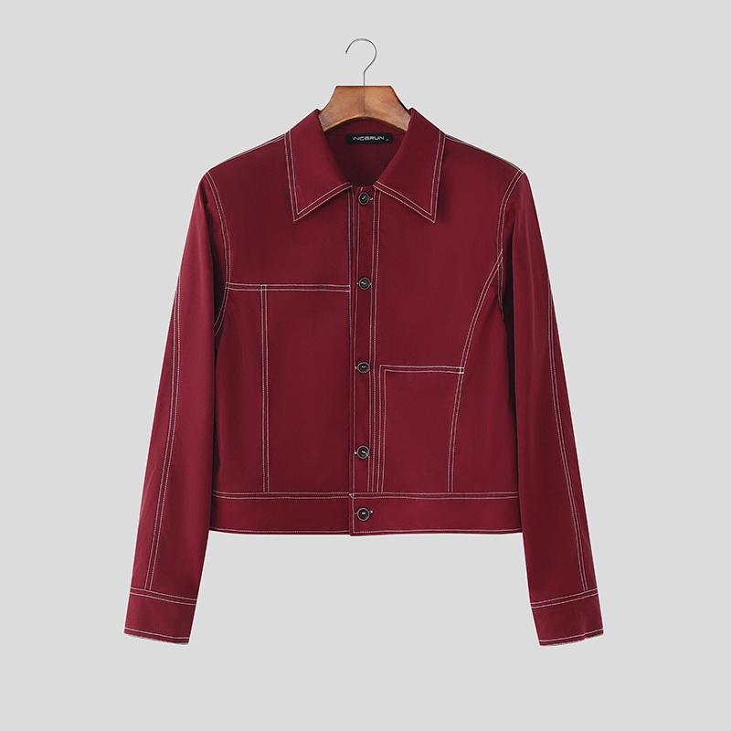 INCERUN Men Lapel Long Sleeve Stitching Casual Jackets Short Coats
