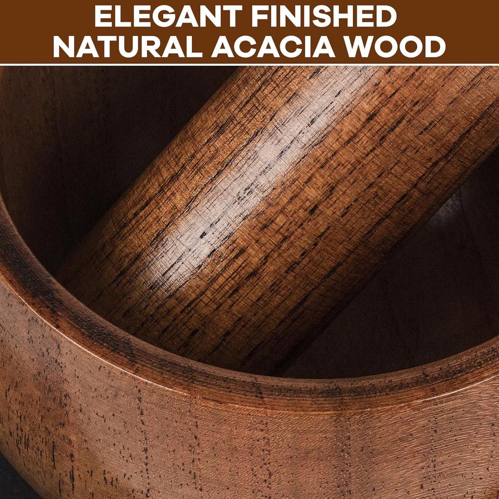 Wood Mortar and Pestle Set, Wood Grinder Bowl for Guacamole, Salsa, Herb Crusher and Pill