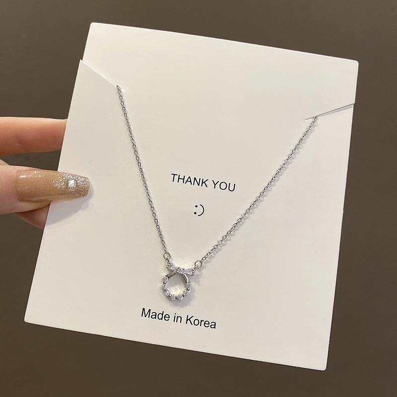 2025 new bow zircon titanium steel necklace women's light luxury simple collarbone chain neck chain with jewelry