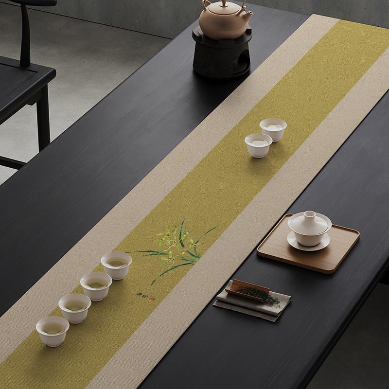 New Chinese Tea Banquet Zen Table Flag Fabric Table Mat Waterproof Tea Tablecloth Tea Table Long Strip Light Luxury High-end