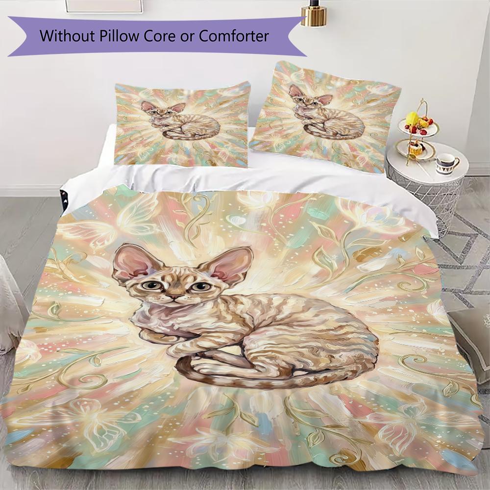 Cute kitten Pattern Bedding uilt Set uilt Cover Pillowcase Home Decoration Birthday Gift (1 * duvet cover + 2 * pillowcase without core)