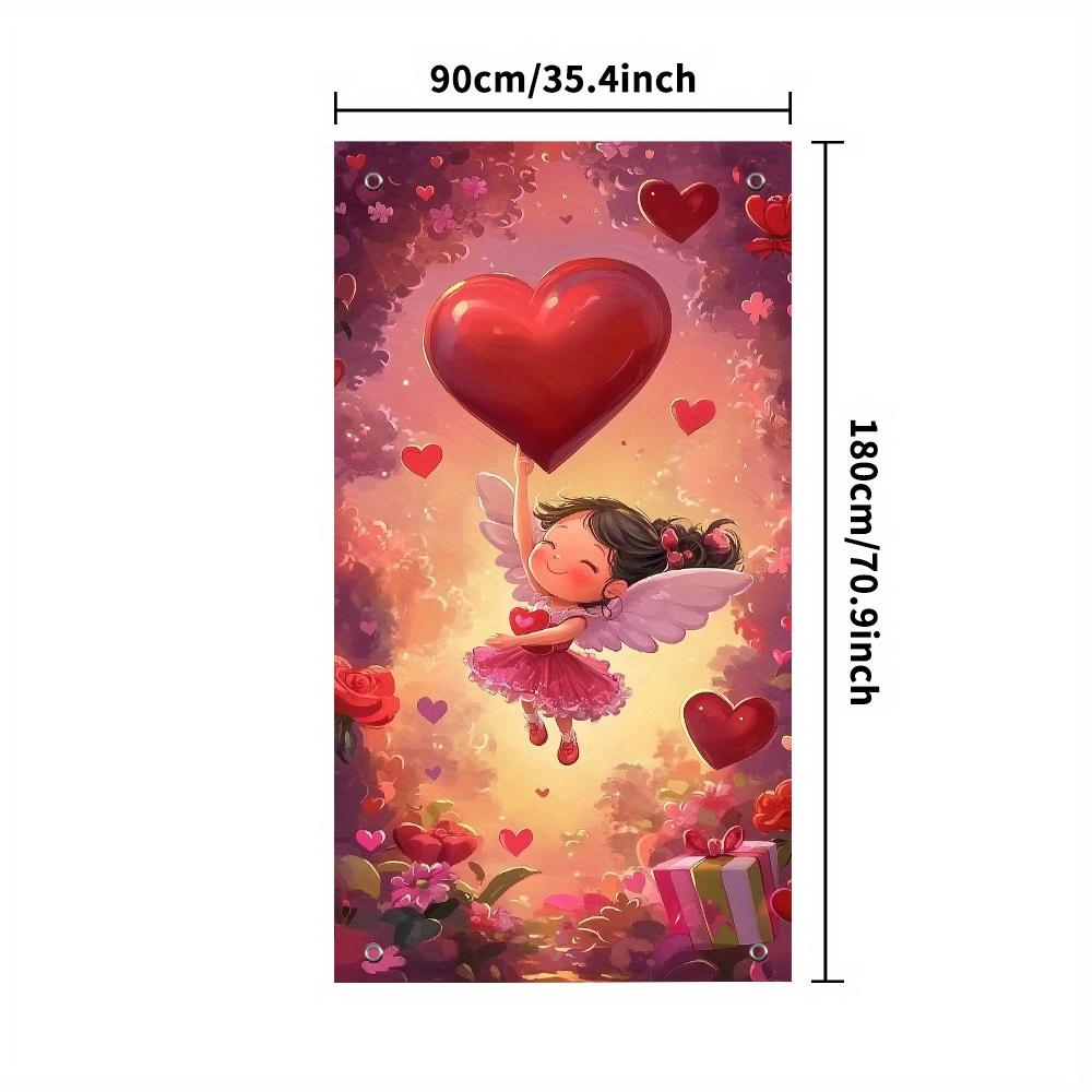 

1 очаровательная занавеска на дверь в форме сердца Купидона ко Дню святого Валентина, подходит для использования в помещении и на улице, идеально подходит для годовщин, свадеб и других мероприятий