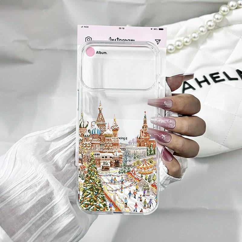 

For iPhone 17 Pink Winter Christmas Tree Transparent Hard Phone Case For iPhone 17 Pro 17Pro Max 17Air Snow Landscape Cover Capa iPhone Air